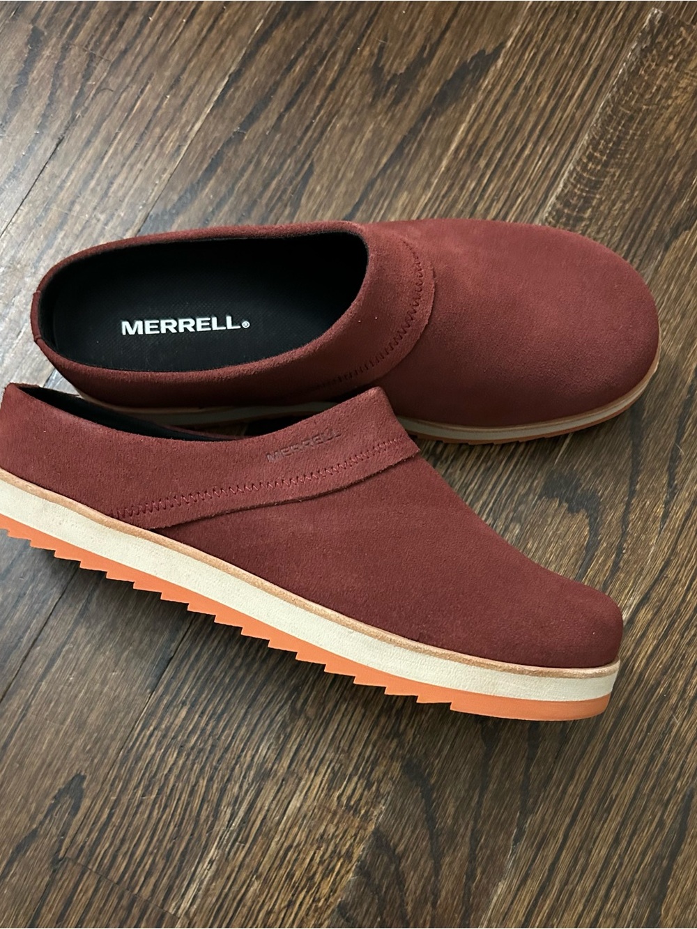 Merrell Women’s 8.5 Suede Clogs Mules Rust Orange Slip On Shoes